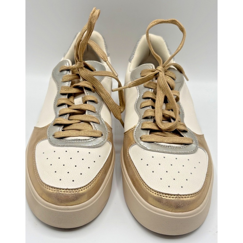 Skechers Court & Classy Women's Sneakers White Gold Lace Up Casual Shoes Size 11